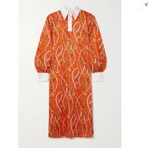 Rowen Rose 2021 Satin-Trimmed Printed Twill Midi Dress horsebit orange maxi